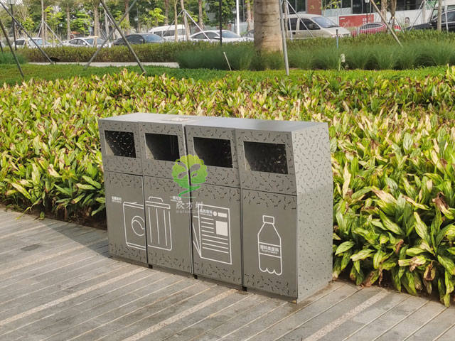 滨海廊桥景观垃圾桶5.0mm厚316#镂空不锈钢喷塑果皮箱