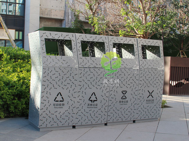 滨海廊桥景观垃圾桶5.0mm厚316#镂空不锈钢喷塑果皮箱