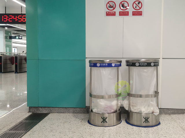 地铁透明防爆果皮箱-地铁站简易套袋不锈钢果皮箱