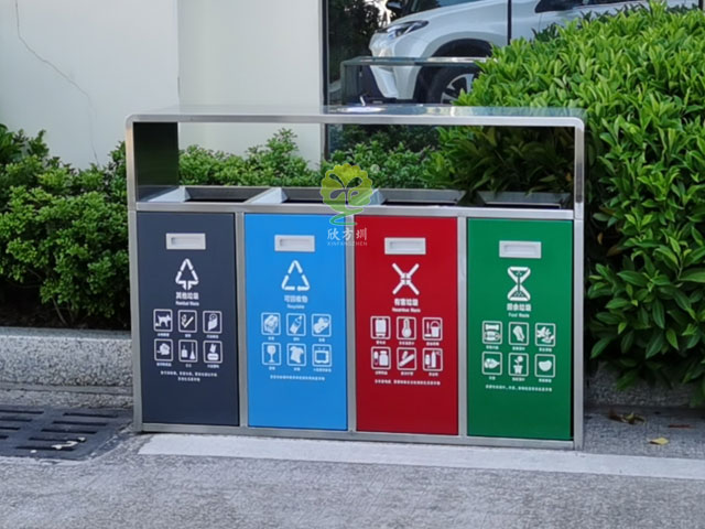 四分类垃圾箱-不锈钢户外四分类垃圾桶批发