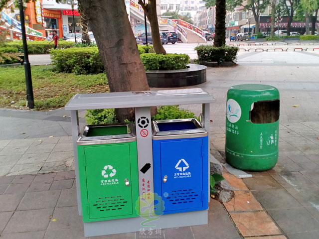 街道户外铁垃圾桶-街道户外铁皮烤漆垃圾桶定制厂家