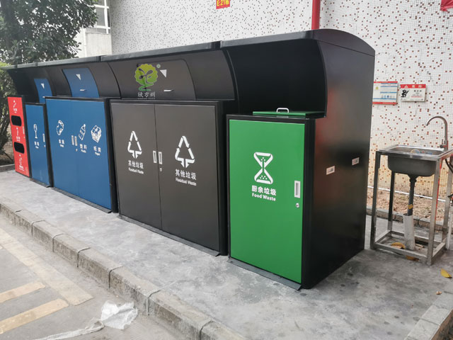 深圳城管指定新标准垃圾分类投放点玻金塑纸分类柜