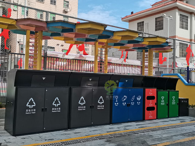 深圳罗湖住宅小区垃圾集中分类投放点不锈钢烤漆桶罩