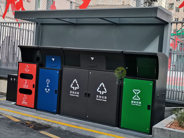 深圳罗湖住宅小区垃圾集中分类投放点不锈钢烤漆桶罩