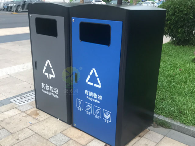 深圳两分类箱体套桶-道路240升两分类垃圾桶罩