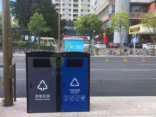 深圳两分类箱体套桶-道路240升两分类垃圾桶罩