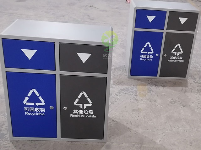 校园户外分类垃圾桶钣金防锈耐用工厂生产图