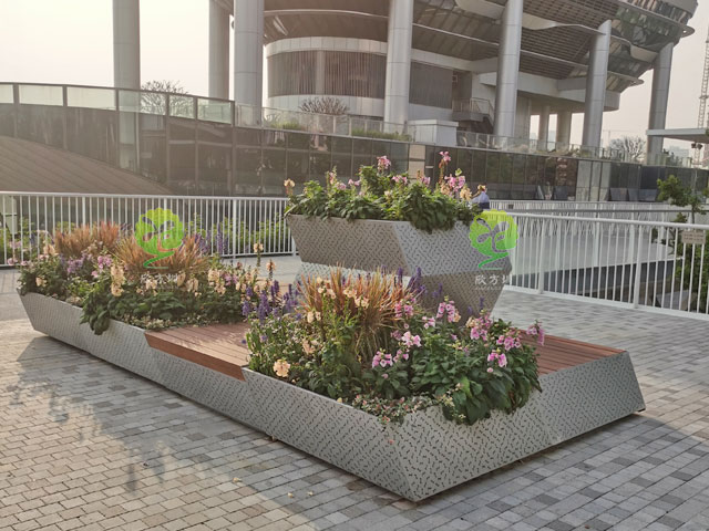 滨海廊桥不锈钢种植池座椅公共空间景观坐凳绿化工程