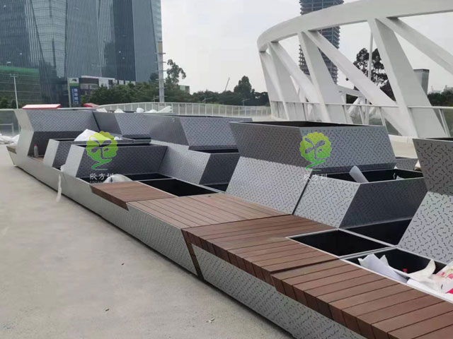 滨海廊桥不锈钢种植池座椅公共空间景观坐凳绿化工程