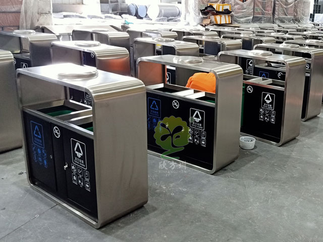 户外不锈钢烤漆垃圾桶-广州市政不锈钢垃圾桶果皮箱