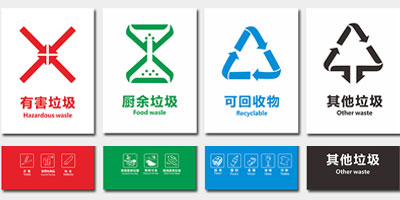 垃圾分类亭收集站配套垃圾桶新款丝印分类标识