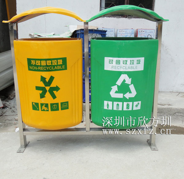 湛江黄坡镇政府订购玻璃钢分类垃圾桶工厂生产图